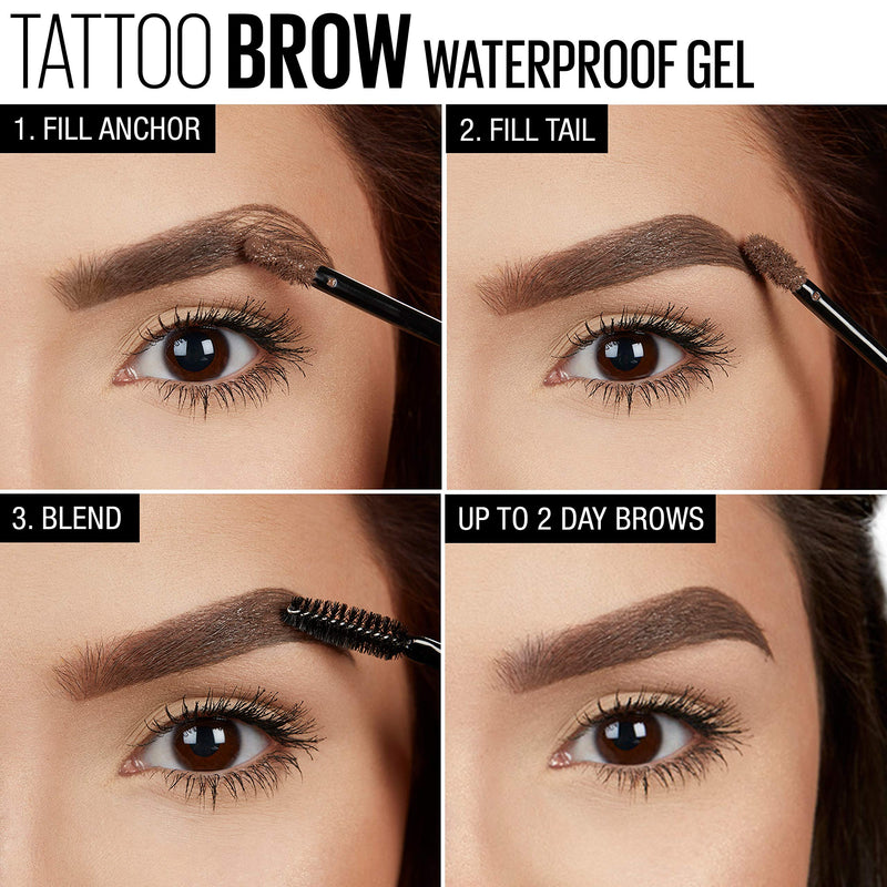 Maybelline TattooStudio Waterproof Eyebrow Gel Makeup, Medium Brown, 0.23 Fl Oz (Pack of 1) Maybelline New York