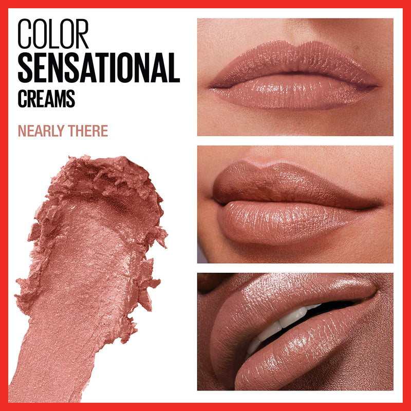 Maybelline Color Sensational Lipstick, Lip Makeup, Cream Finish, Hydrating Lipstick, Nude, Pink, Red, Plum Lip Color, Nearly There, 0.15 oz; (Packaging May Vary) Maybelline New York