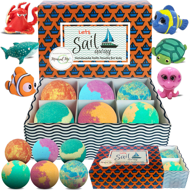 Kids Bath Bombs with Toys Inside - Gentle and Kid Safe, Gender Neutral, Bubble Bath Fizzies with Surprise Inside. Spa Bath Fizz Balls Kit. Birthday or Valentine Gift for Girls and Boys Mineral Me California