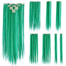 SWACC 7 Pcs Full Head Party Highlights Clip on in Hair Extensions Colored Hair Streak Synthetic Hairpieces (22-Inch Straight, Silver) SWACC