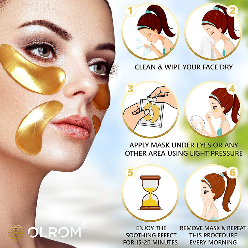 Olrom Eye Mask - 4 Kits Under Eye Patches: Gold Collagen Eye Pads, Detox Dead Sea Mineral Gel Eye Mask, Aloe Anti-Aging Hyaluronic Acid Eye Patches, Moisturizing Coconut Milk Face Under Eye Mask EyeShadow 16 Pairs Olrom