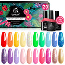 Beetles 20 Colors Rainbow Summer Gel Nail Polish Kit, Soak Off LED Lamp Glitter Nude Gel Polish Starter Kit with Glossy & Matte Top Gel Base Coat Kaleidoscope Halloween Nails Manicure Gifts for Women beetles Gel Polish