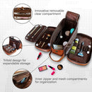 Toiletry Bag for Men or Women - Dopp Kit For Travel. Large Cosmetic and Shaving Bag. Toiletries Organizer PU Leather Bags (Large, Brown) QS Store