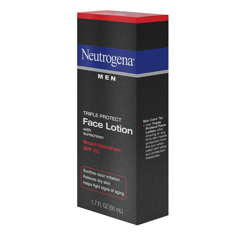 Neutrogena Triple Protect Men's Daily Face Lotion with Broad Spectrum SPF 20 Sunscreen, Men's Anti-Aging Facial Moisturizer to Soothe Razor Irritation & Relieve Dry Skin, 3 x 1.7 fl. oz Neutrogena