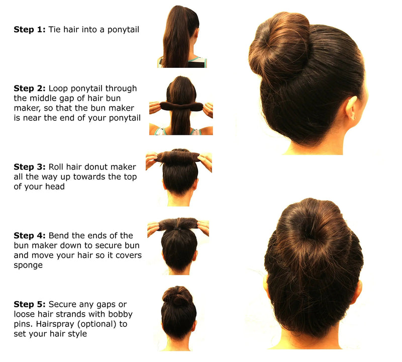 Styla Hair Black Magic Hair Bun Maker 4 Pack (2 Small, 2 Large) Foam Sponge Buns Shaper Accessories Strong Flexible Reusable Bun Twister for Updo’s, Ballet Buns, French Twist, Waves & more! Styla Hair
