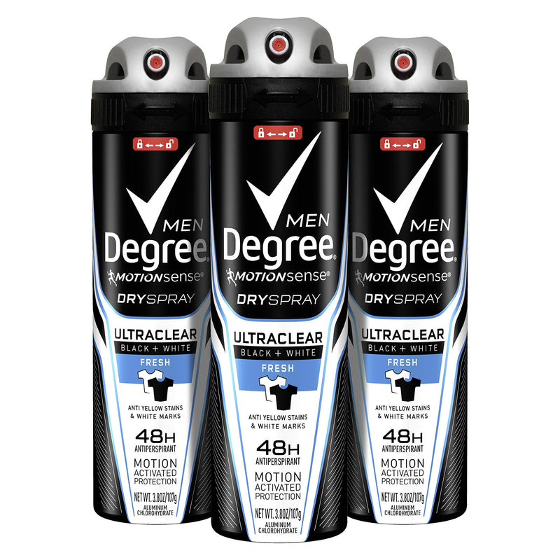 Degree Men Ultrclear Antiperspirant Spray Protects from Deodorant Stains Black + White Instantly Dry Spray Deodorant 3.8 oz 3 Count DEGREE