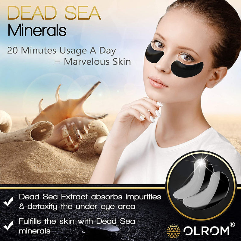 Olrom Eye Mask - 4 Kits Under Eye Patches: Gold Collagen Eye Pads, Detox Dead Sea Mineral Gel Eye Mask, Aloe Anti-Aging Hyaluronic Acid Eye Patches, Moisturizing Coconut Milk Face Under Eye Mask EyeShadow 16 Pairs Olrom