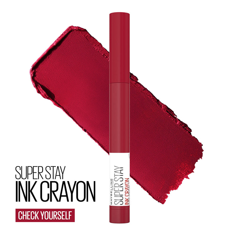 Maybelline New York SuperStay Ink Crayon Matte Long Wear & Lasting Lipstick Makeup, with Built-in Sharpener, 125 Check Yourself, 0.04 Oz Maybelline New York