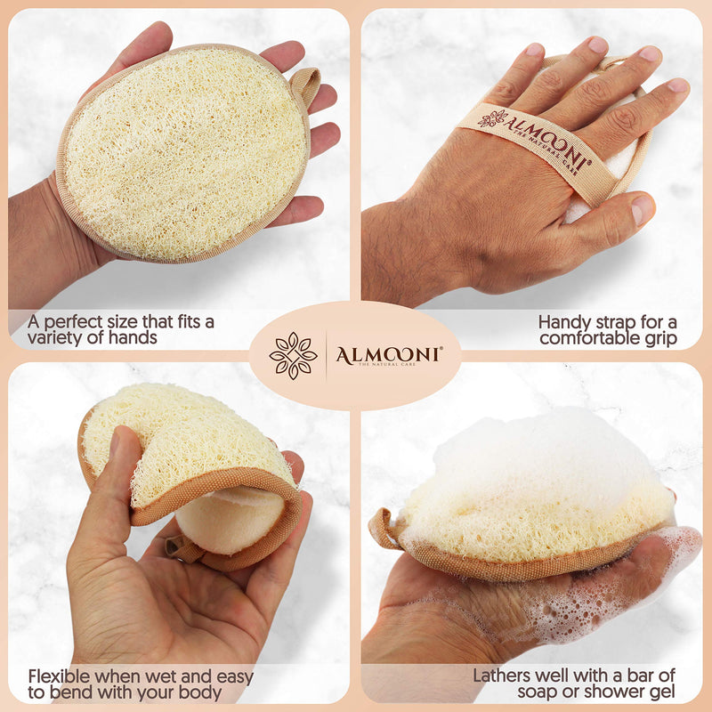 Premium Exfoliating Loofah Pad Scrubber for Face and Body, Made with Natural Egyptian Shower Loofah Sponge That Gets You Clean, Not Just Spreading Soap ALMOONI