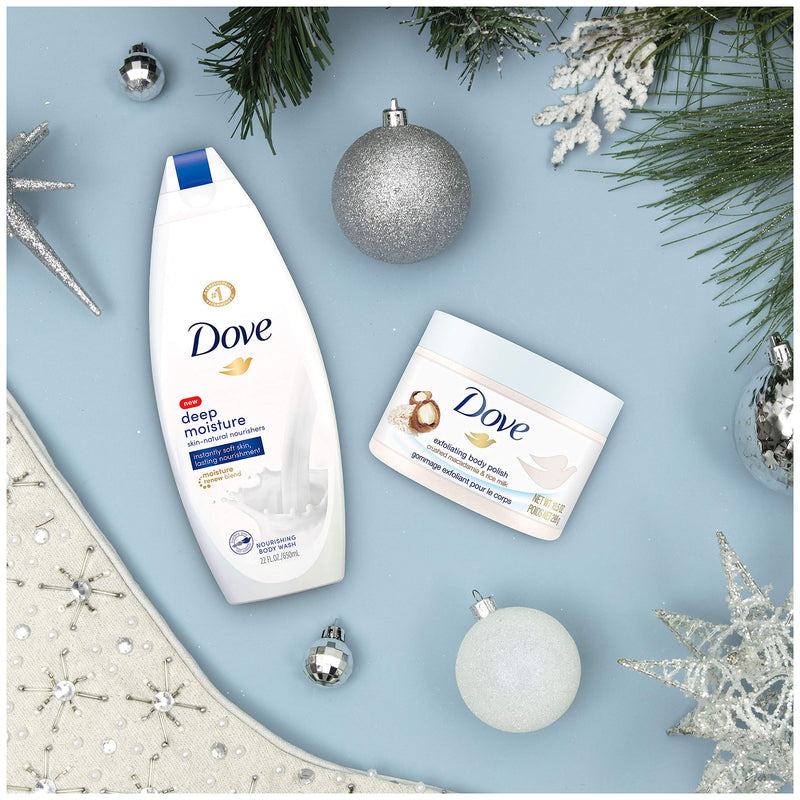 Dove Gift Set Deep Moisture Body Wash 12oz and Crushed Macadamia and Rice Milk Scrub 10.5oz Dove