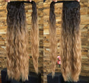 20" 22" 24" Long One Piece Straight Curly Wavy Clip in Wrap around Ombre Ponytail Hairpieces (24" Curly-Dark brown/dark blonde(120g)) DevaLook Hair Extension