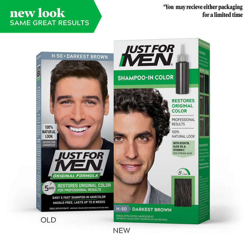 Just For Men Shampoo-In Color, Hair Coloring for Men - Darkest Brown-Black, H-50 Just for Men