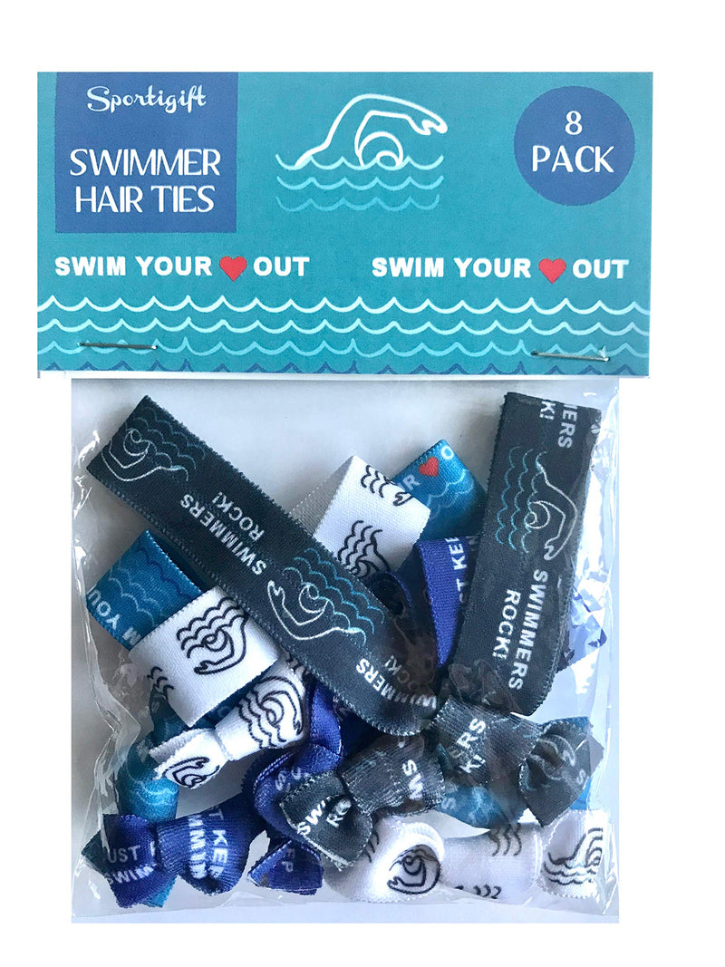 8 Piece Swimming Hair Elastic Set - Girls Swimming Accessories - No Crease Swimmer Hair Elastics Set - Swim Accessories for Girls, Women, Coaches, Teams, Swim Meets - MADE in the USA Sportigift