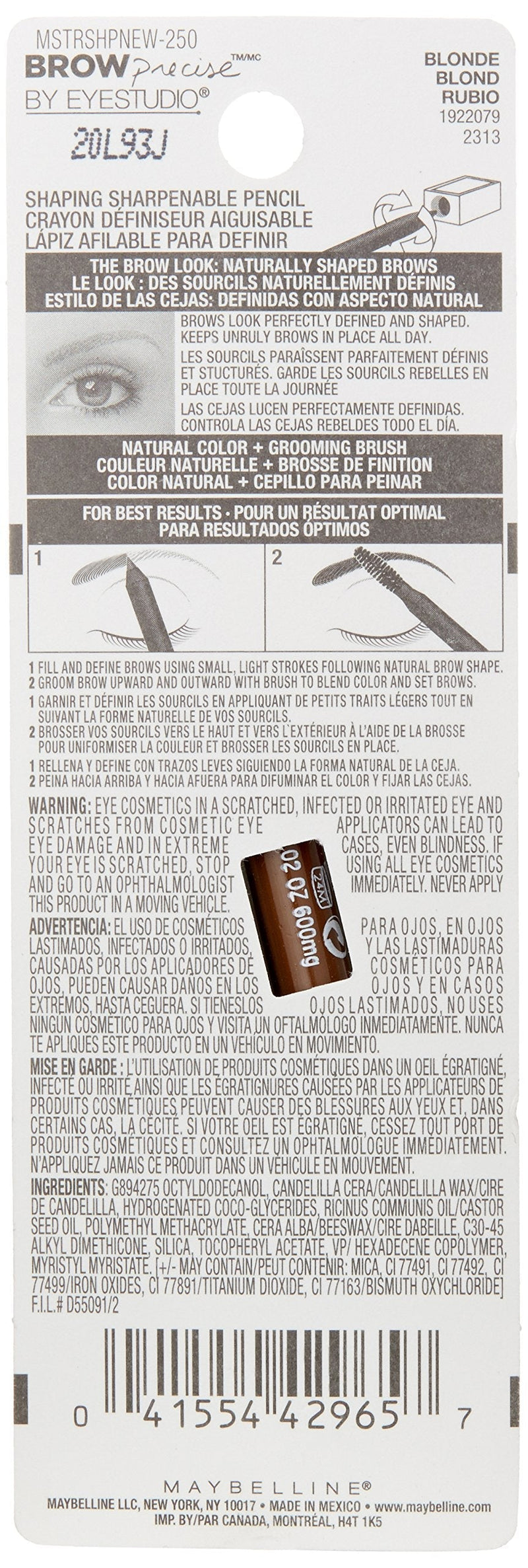Maybelline New York Brow Precise Shaping Eyebrow Pencil, Blonde, 0.02 Oz Maybelline New York
