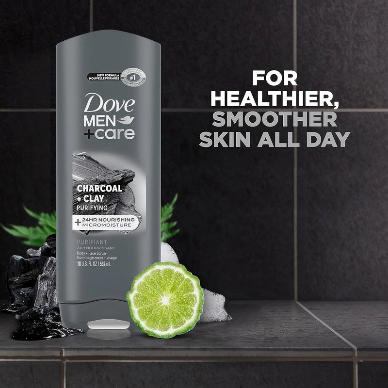 DOVE MEN + CARE Elements Body Wash Charcoal + Clay 4 Count For Men's Skin Care Effectively Washes Away Bacteria While Nourishing Your Skin, 18 oz Infinity Warehouse