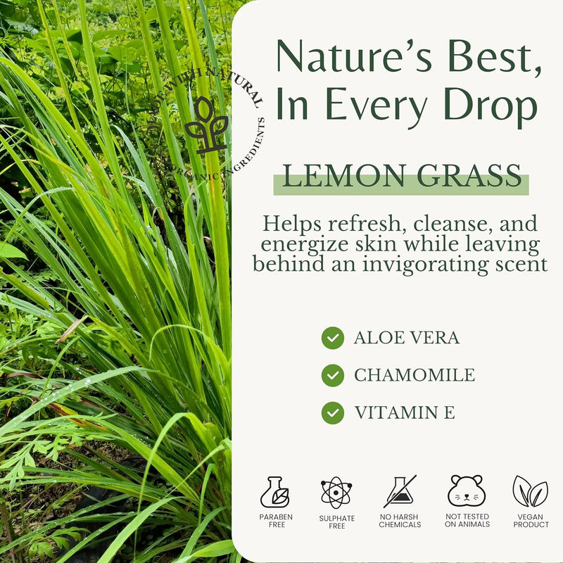 Lemongrass Body Wash with Vitamin E, Cleanses, Refreshes & Invigorates, Shower Gel for Dry and Sensitive Skin, Women & Men, Organic & Natural, 16 fl oz, 2-Pack Infinity Warehouse