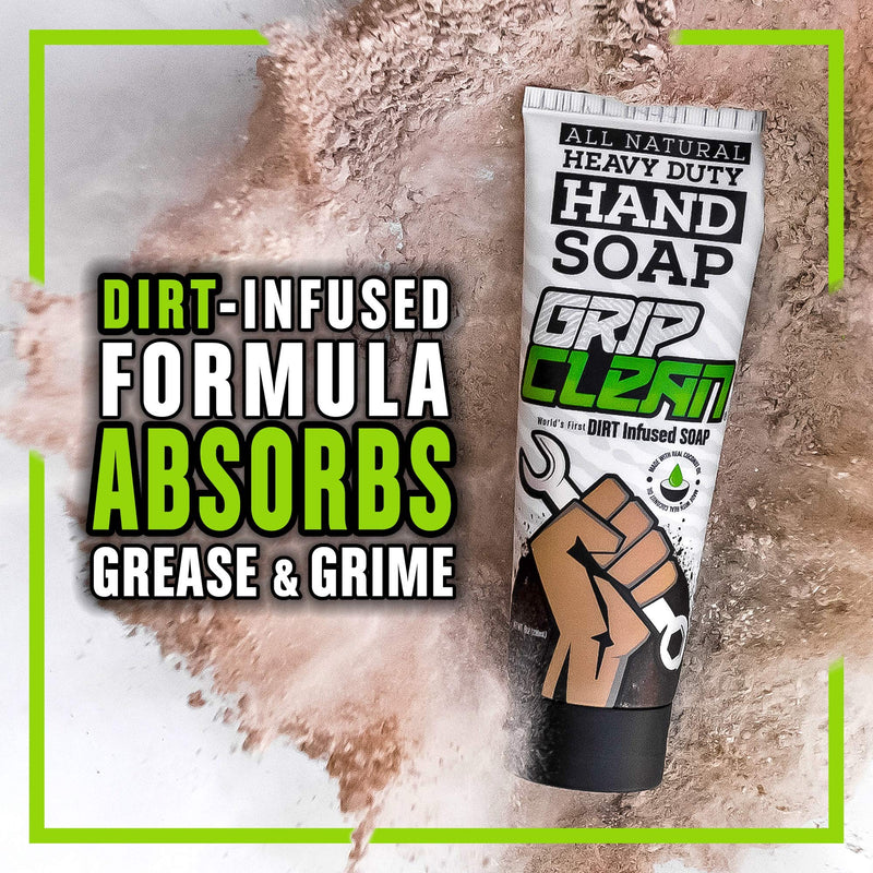 Grip Clean | Hand Cleaner for Auto Mechanics - Heavy Duty Pumice Soap, All Natural & Dirt Infused w/Stiff Bristle Fingernail Scrub Brush for Men & Mechanics Grip Clean