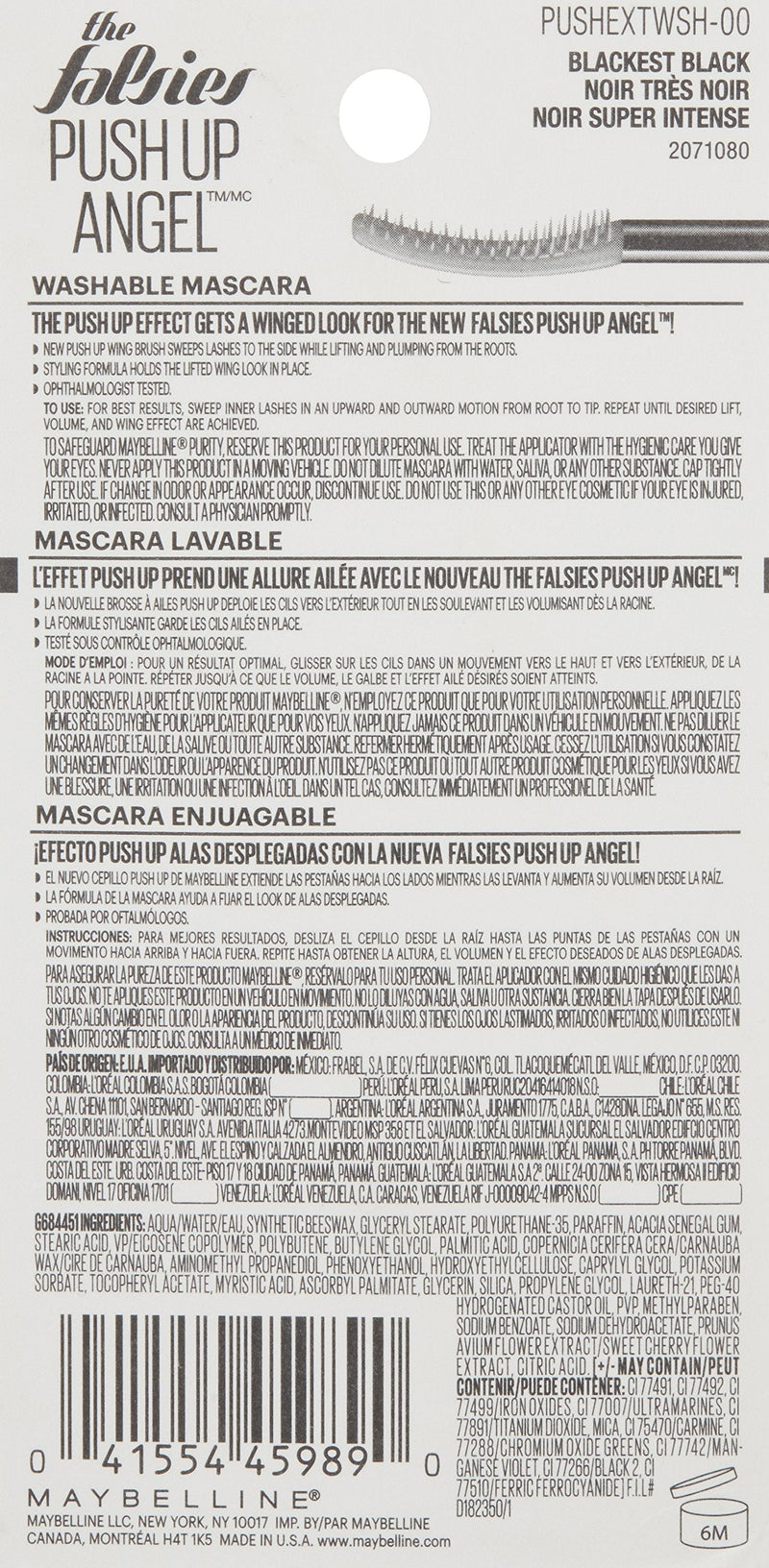 Maybelline New York The Falsies Push Up Angel Washable Mascara, Blackest Black, 0.33 fl. oz. Maybelline New York
