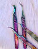 M LASH Set Of 4 Diamond Grip Eyelash Extensions Tweezers - Japanese Steel Lash Supply (Multi-Color) M