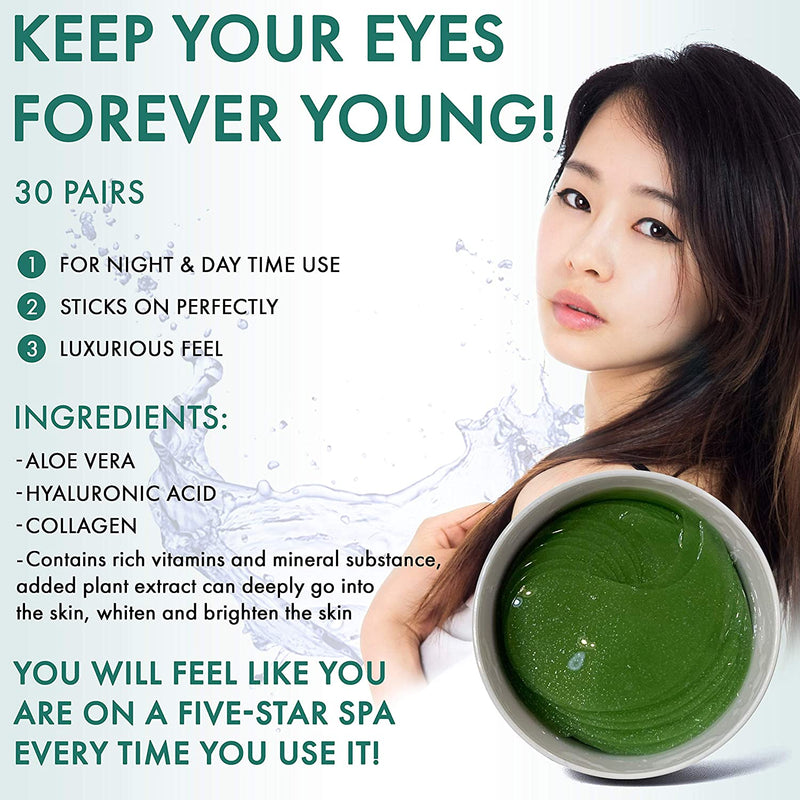 MASHELE Korean 60pcs Aloe Vera Collagen Under Eye Gel Patches Mask, Treatment for Puffy Eyes, Dark Circles, Anti Wrinkle Pads, Moisturizing for Women and Men (60pcs patches aloe vera) MASHELE