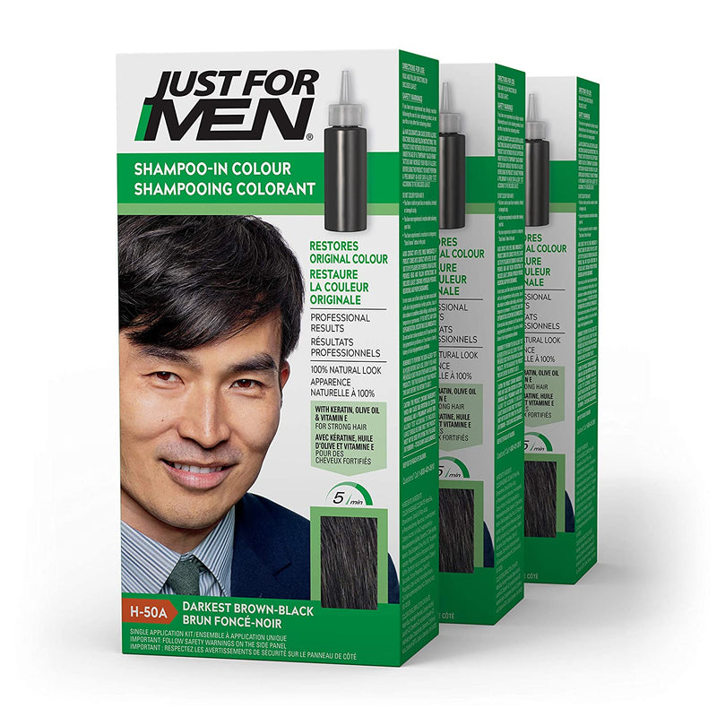 Just For Men Shampoo-In Color (Formerly Original Formula), Gray Hair Coloring for Men - Darkest Brown-Black, H-50A, Pack of 3 (Packaging May Vary) Just for Men Store