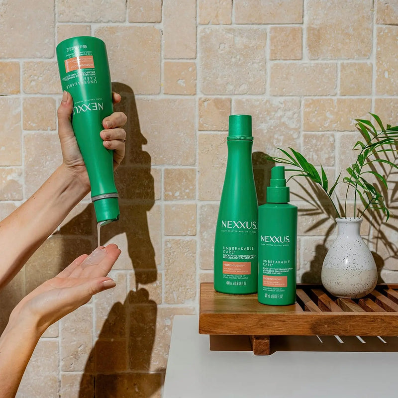 Nexxus Unbreakable Care Shampoo Conditioner and Leave-In Spray 3 Pack For Fine and Thin Hair with Keratin Collagen Biotin 13.5 oz 6 oz Infinity Warehouse