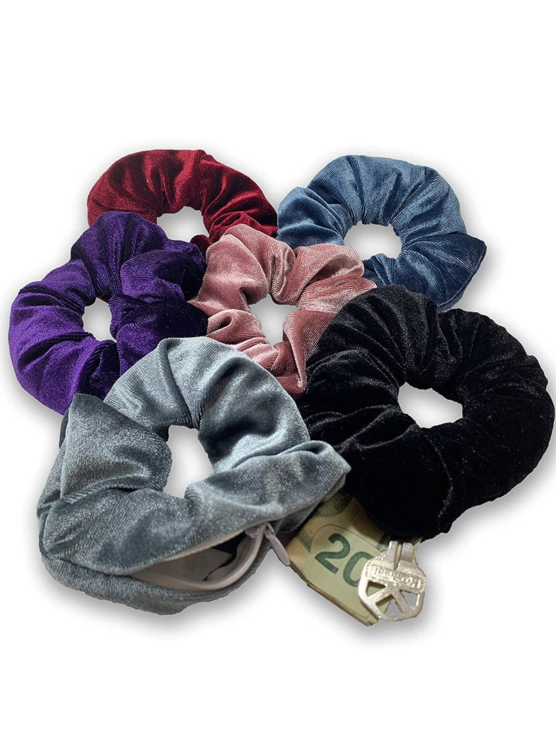 Scrunchie Stash 3 -Pack Black Blue Cream OG Hidden Pocket Soft Velvet Scrunchies VSCO Girl Hair Tie Secret Zipper - Women & Girls Gifts Storage Accessories Money, Keys, Makeup Holder Nonbranded