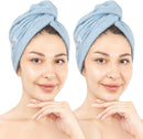 American Soft Linen 100% Cotton Hair Towels for Women, Head Towel Cap, Cotton Hair Turban Towel Wrap for Long Curly Anti Frizz Hair, Soft and Absorbent Cotton Hair Towels 2 Pack, Purple-Black Infinity Warehouse