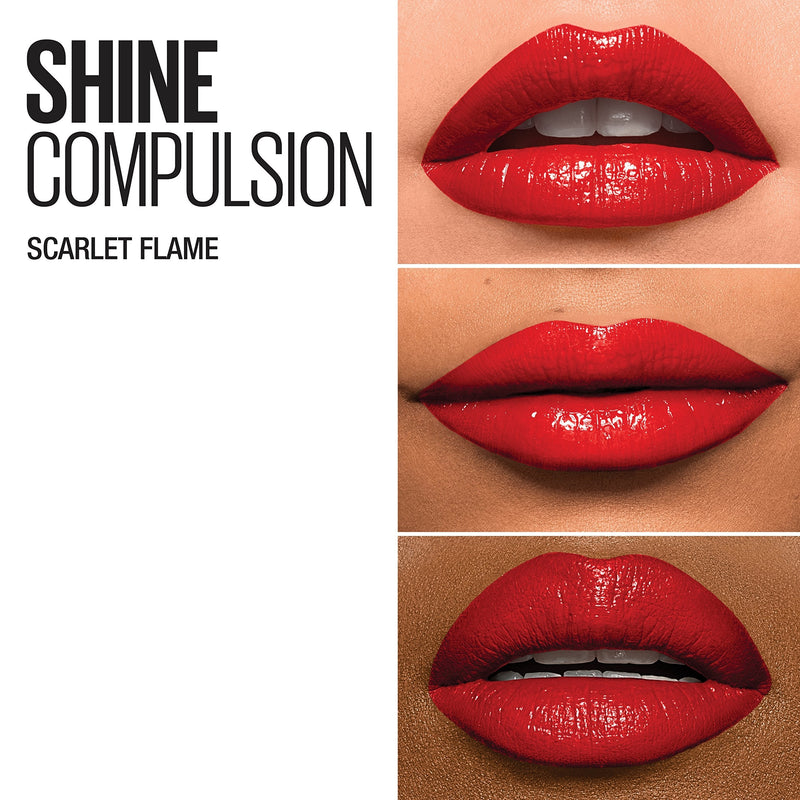 Maybelline New York Color Sensational Shine Compulsion Lipstick Makeup, Scarlet Flame, 0.1 Ounce Maybelline New York