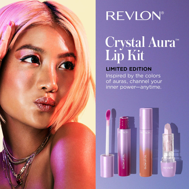 Revlon Crystal Aura Collection Lip Kit, Limited Edition Lipstick and Lip Oils, Pack of 3, Multicolor REVLON