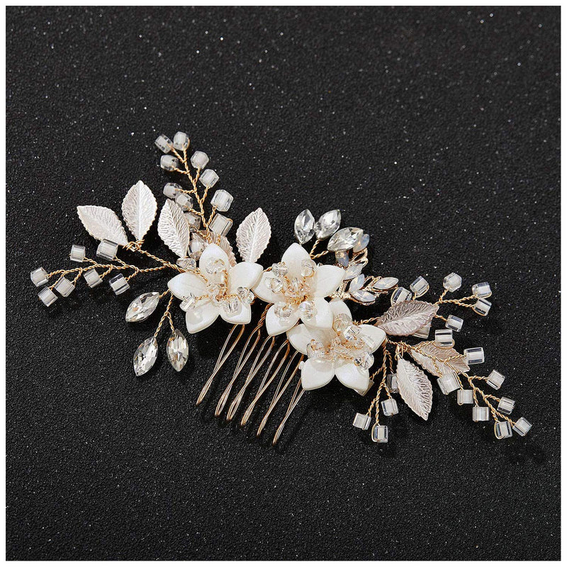 SWEETV Wedding Hair Comb Clip Bridal Crystal Wedding Hair Accessories for Brides and Bridesmaid, Gold SWEETV