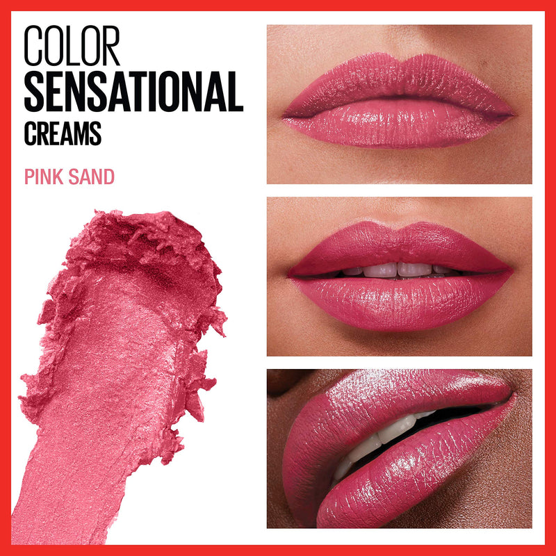 Maybelline Color Sensational Lipstick, Lip Makeup, Cream Finish, Hydrating Lipstick, Nude, Pink, Red, Plum Lip Color, Pink Sand, 0.15 oz; (Packaging May Vary) Maybelline New York