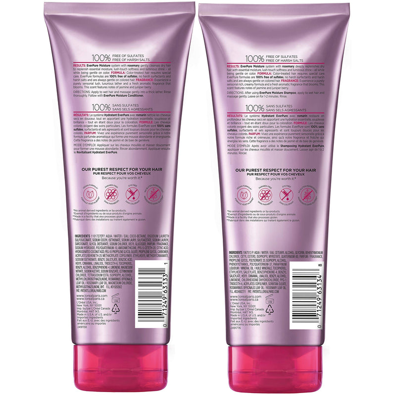 L'Oreal Paris EverPure Moisture Sulfate Free Shampoo and Conditioner with Rosemary Botanical, for Dry Hair, Color Treated Hair, 1 kit L'Oreal Paris