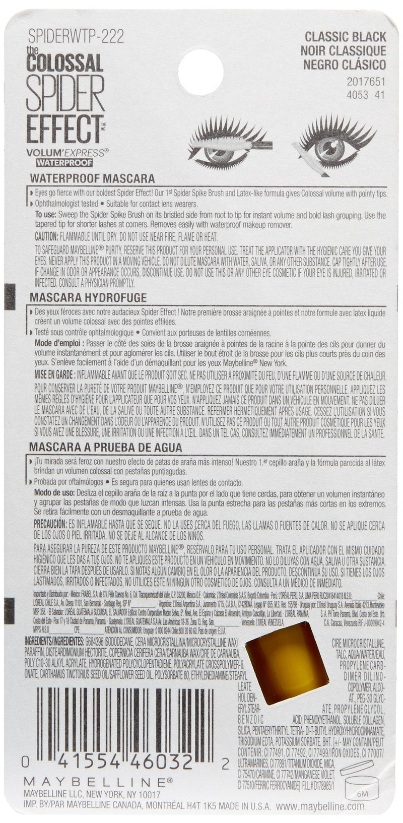 Maybelline Volum' Express Colossal Spider Effect Waterproof Mascara, Classic Black, 0.32 fl. oz. Maybelline New York