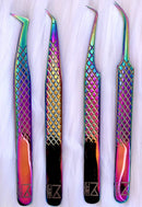 M LASH Set Of 4 Diamond Grip Eyelash Extensions Tweezers - Japanese Steel Lash Supply (Multi-Color) M