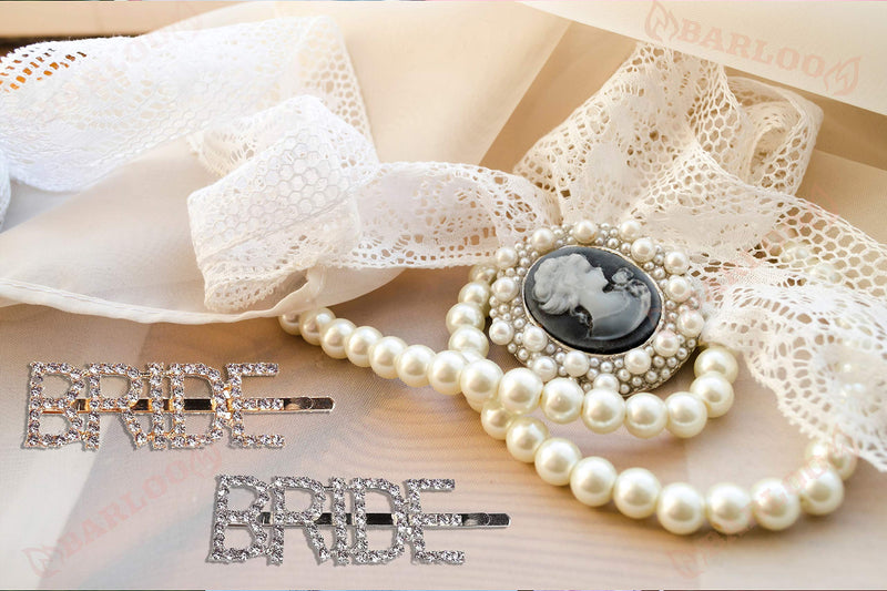 Bridal Hair Pins Hair Accessories for Brides I Bride to Be Hair Clip"BRIDE" Lettering Rhinestone Bobby Pins I 2 PACK I Silver and Gold Bridal Shower, Wedding Jewelry I Bachelorette Party Decorations BARLOO Store