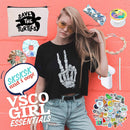 VSCO Girl Stuff - Flask Stickers, Reusable Straw & Teen Accessories Kit in a Cosmetic Bag Baby Mushroom