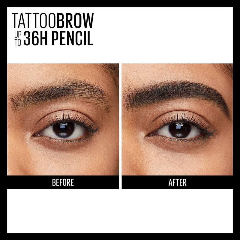 Maybelline TattooStudio Waterproof Eyebrow Pencil, Sharpenable, Longwear, Long Lasting Eyebrow Pencil, Defined Brows, Pigment Brow Pencil, Up to 36HR, Spoolie Eyebrow Brush, Black Brown, 0.026 oz. Maybelline New York