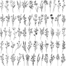 15 Sheets FANRUI Tiny Branch Black Flower Temporary Tattoos For Women Girl Floral Bouquet Small Tattoo Temporary Wild Plant Lavender Sweet Pea Larkspur Fake Tatoo Adults Face Hands Kids Kit Sticker FANRUI Store