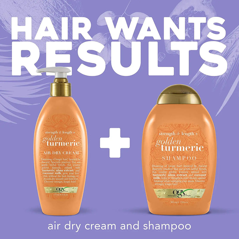 OGX Strength & Length + Golden Turmeric Anti-Frizz Air Dry Hair Cream with Coconut Milk to Nourish Hair, Leave-In Moisturizing Hair Treatment to Smooth Frizzy Hair, 6 oz OGX Store