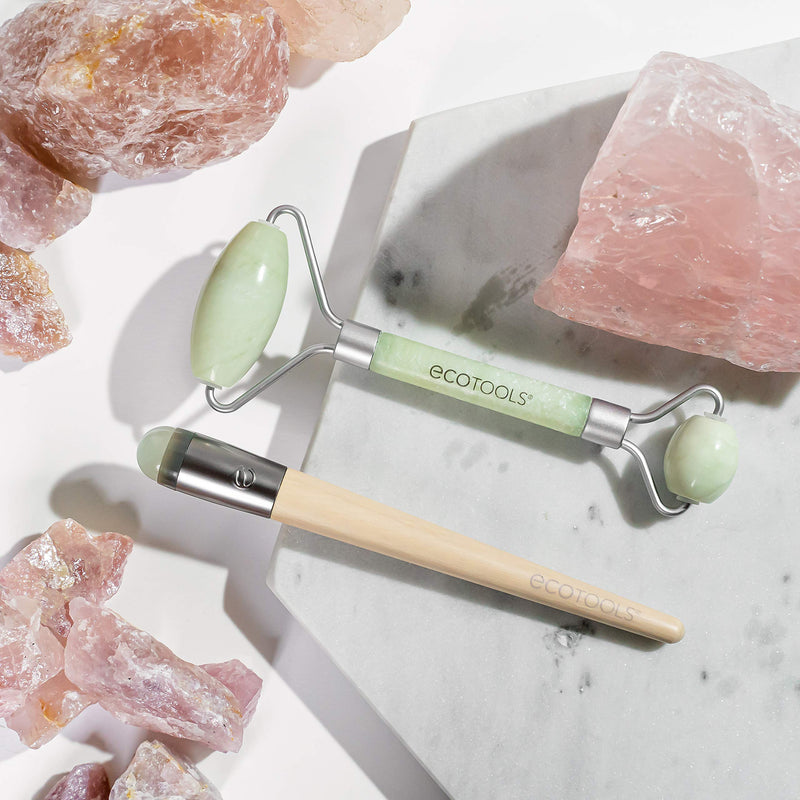 EcoTools Jade Facial Roller and Eye Roller Duo, Face Roller and Massager, Skincare and Sculpting Tool, Reduces Under Eye Puffiness and Dark Circles, 2 Piece Set EcoTools