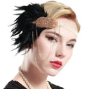 BABEYOND 1920s Flapper Headband Roaring 20s Great Gatsby Headpiece Beaded Black Feather Headband 1920s Flapper Gatsby Hair Accessories (Champagne) BABEYOND