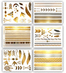 Terra Tattoos Gold Metallic Temporary Tats 75+ Geometric Henna Designs Moon, Stars, Arrows, Feathers Waterproof Nontoxic Long Lasting Perfect for Beach, Festivals, & more! Terra Tattoos