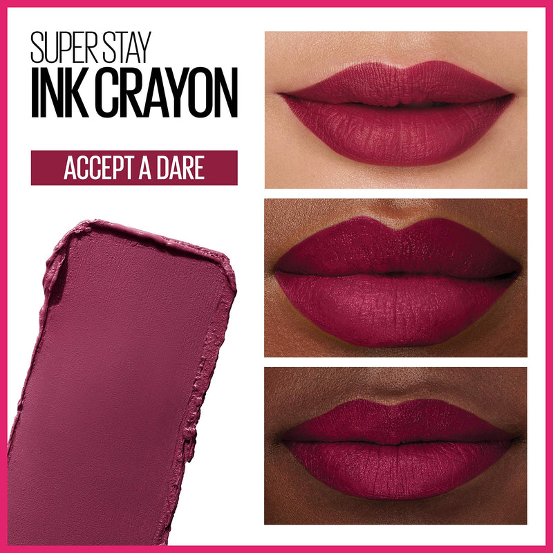 Maybelline SuperStay Ink Crayon Matte Longwear Lipstick With Built-in Sharpener, Accept A Dare, 0.04 Ounce Maybelline New York