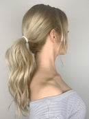 Heliums Beige Blonde Skinny Seamless 6mm Medium Hold Soft Nylon Fabric Rolled Ponytail Holders - 18 Hair Ties Heliums
