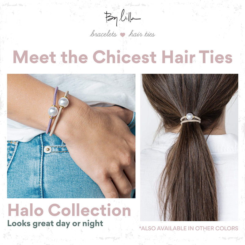 By Lilla Halo Elastic Hair Ties and Bracelets | Set of Two Hair Tie-Bracelets | Hair Accessories for Women | No Crease Hair Ties & Women’s Bracelets | Gold (Silver/Navy) By Lilla