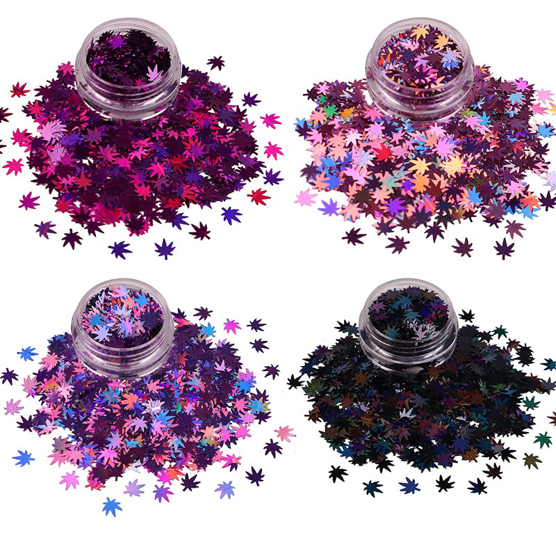 Multicolored - Leaf Glitter - Sample Pack - Solvent Resistant & Cosmetic Grade - Festival Rave Makeup Face Body Nails Resin Arts & Crafts - Weed, Pot Electric Bliss Beauty Store