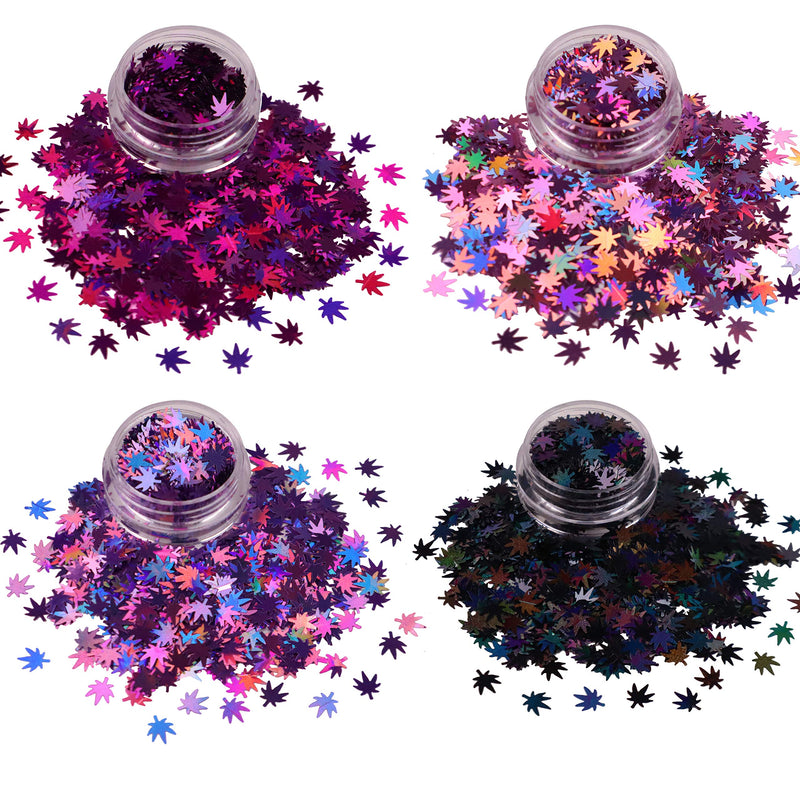 Multicolored - Leaf Glitter - Sample Pack - Solvent Resistant & Cosmetic Grade - Festival Rave Makeup Face Body Nails Resin Arts & Crafts - Weed, Pot Electric Bliss Beauty