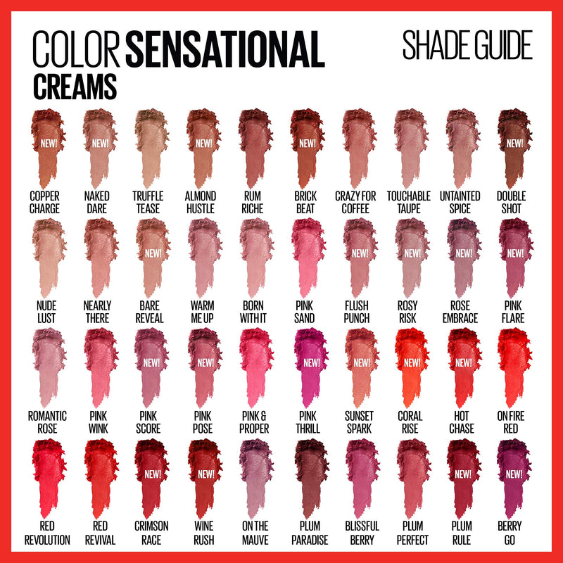 Maybelline Color Sensational Lipstick, Lip Makeup, Cream Finish, Hydrating Lipstick, Nude, Pink, Red, Plum Lip Color, Plum Rule, 0.15 oz; (Packaging May Vary) Maybelline New York