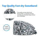 QBA Adjustable Working Cap with Button, 2 PCS, Cotton Working Hat Sweatband, Elastic Bandage Tie Back Hats for Women & Men, One Size, Black Amoeba + Blue Amoeba QBA